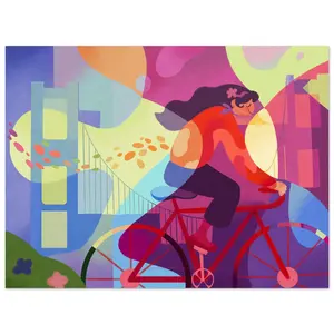 Golden Gate Bridge Bicycle Girl Poster - Colorful Organic San Francisco Art