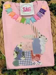 Pink Applique Patchwork Bunny Shirt
