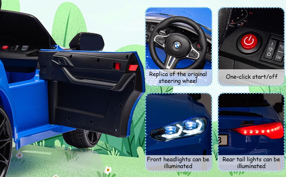 Kids Electric Ride-On Car, 12V Battery Powered with Parental Remote, 2 Speed Modes, Spring Shock Absorber, LED Wheels, Music/Bluetooth, White Toy Car for Boys Girls 3-8 Years Old