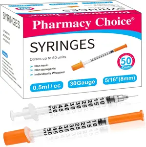 0.5ml Laboratory Quantitative Sampling Devices Syringes, 30G 5/16" Tip with Cap, Disposable Individual Package 50Pcs
