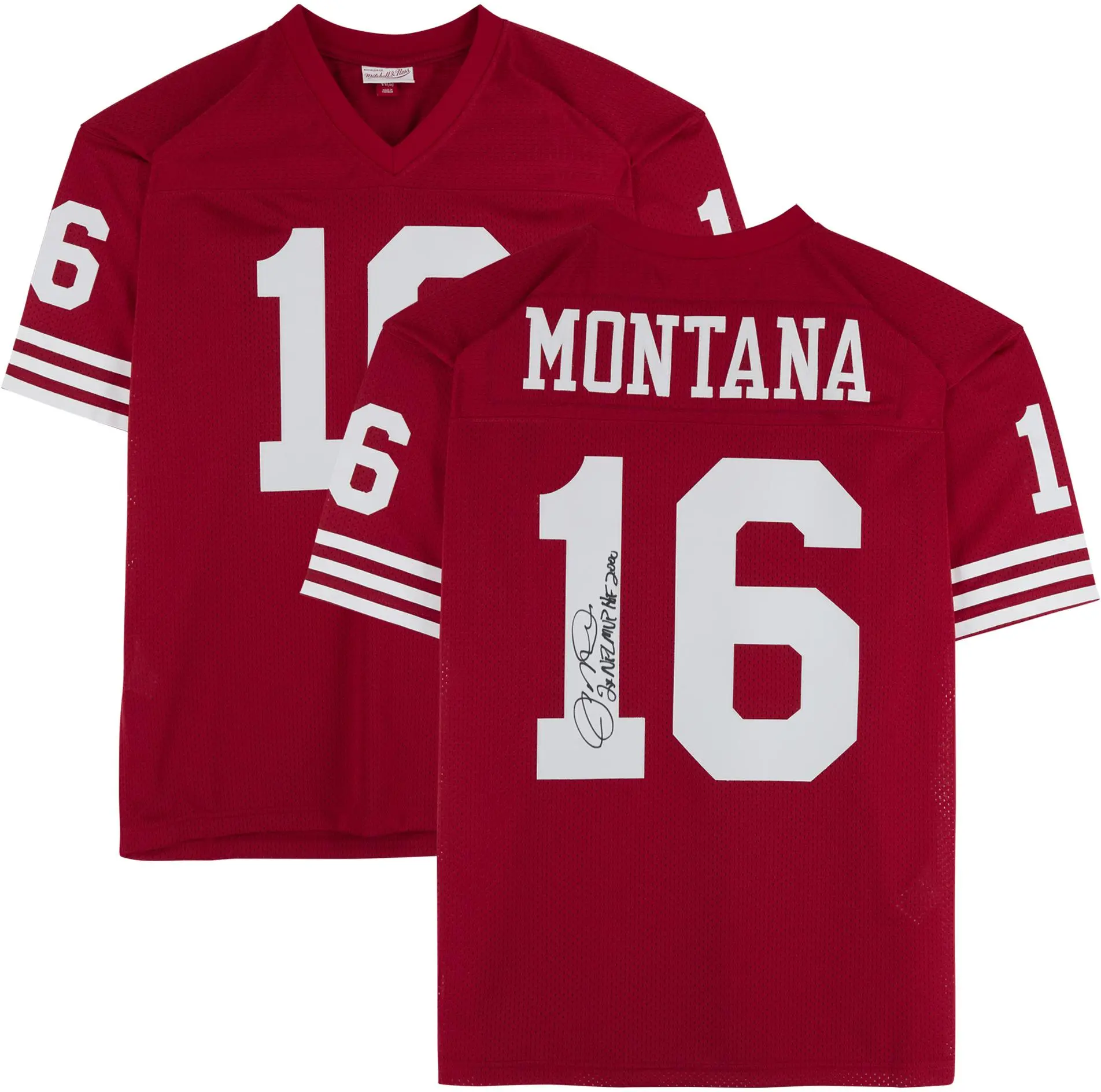 Joe Montana San Francisco 49ers Autographed Mitchell and Ness Red Authentic Jersey with "2x NFL MVP, HOF 00" Inscription - Fanatics Authentic Certified