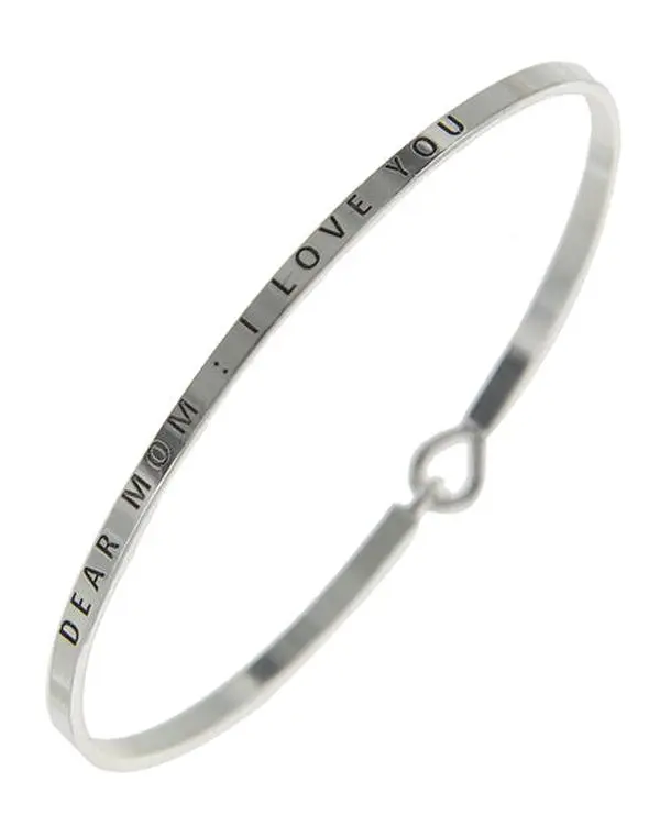 Mom Message Bangle Bracelets - Dear Mom I Love You Design 2 1/2" Diameter Heart-Shaped Closure Women's Jewelry