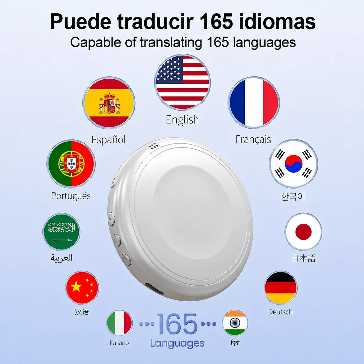 Bluetooth Language Translator Tutor - Wireless Electronic Learning Device, 165-Language Support, Spanish & English Practice Companion, Accents Help, Restaurant Scenario Assistance, Wireless/Wired