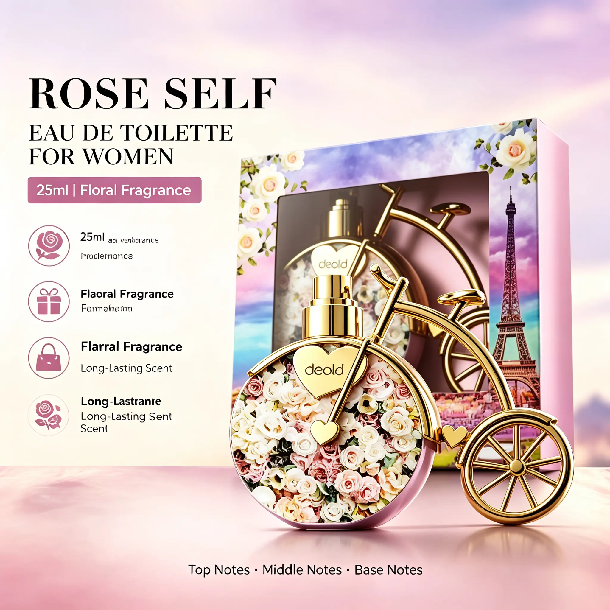 Women's light perfume, cologne, 25ml. Unique artistic bicycle-shaped bottle, floral fragrance, romantic and long-lasting scent, must-have for gift-giving.Floral Gourmand Long-Lasting Perfume long-lasting perfume
