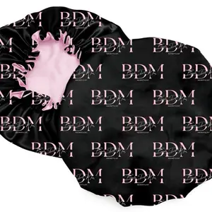BDM Silk Bonnets - Black with Pink Design, Shower Theme, Soft Fabric, Ideal for Various Occasions