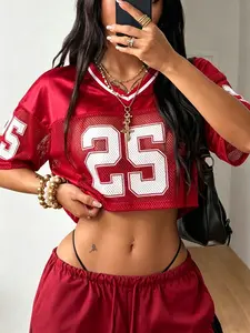 Women's New V-Neck Casual Sporty Letter and Pattern Patchwork Loose Short Sleeve T-Shirt, Sports Top, Training Shirt, All Seasons, Gift Idea