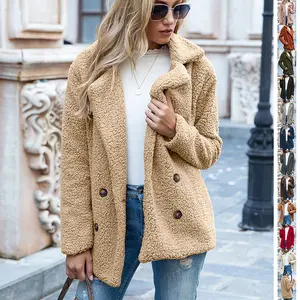 Elegant Loose Lapel Fluffy Coat Winter Button Jacket Cardigan Outwear For Women Clothing Polyester Fiber Long Sleeve Casual Minimalist Tops Black Basic All Seasons