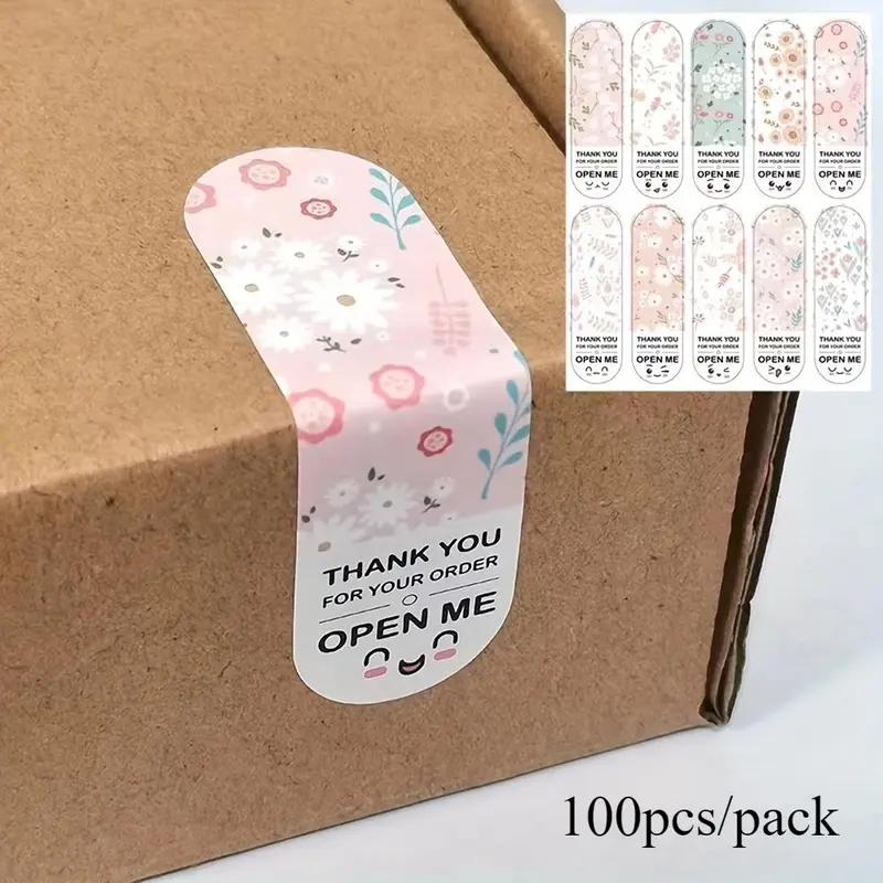Floral Pattern Thank You Sticker, Thank You Tags, 100pcs/pack Package Sealing Sticky Label Sticker, Self Adhesive Stickers, Self Adhesive Labels, Gift for Small Business