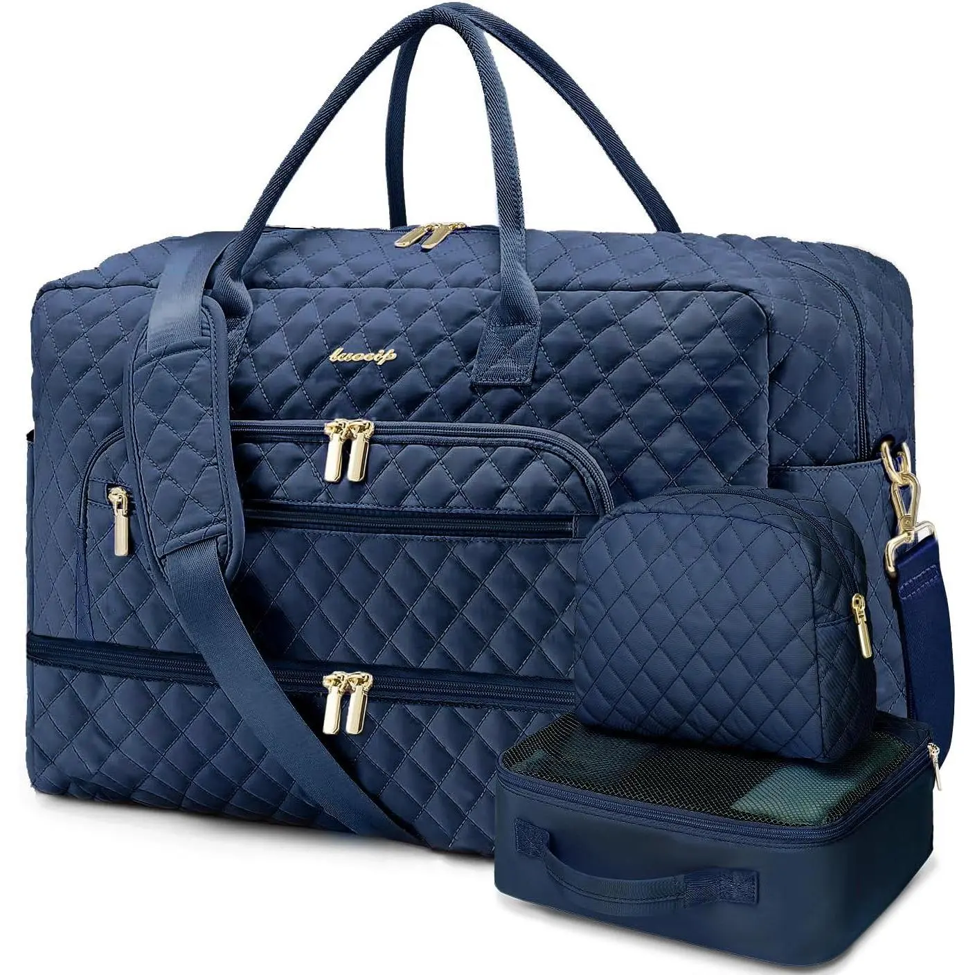 Large Women Travel Duffle Bag, Weekender Bags for Women with Shoe Compartment, Carry on Overnight Bag with Toiletry Bag, Gym Duffel Bag with Wet Pocket,  Bags for Labor and Delivery 3 count Set