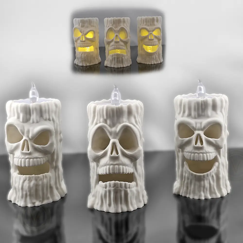 3D Printed Skull LED Candle Holder, Flameless Halloween Tea Light, Gothic Mantel Decor, Spooky Party Centerpiece, Goth Bookshelf Decor, Witchy Home Decor, Haunted House Tabletop Accent