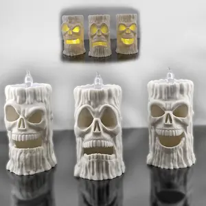 Spooky Skull LED Candle 3D Flameless Gothic Decor for Family Party Light Gift with Electric T-light Gothic Home Decor & Party Centerpieces Indoor Use Only Desktop Smooth Decoration