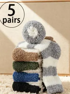 5 pairs of warm-toned plush mid-calf socks