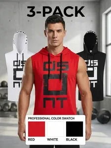 Men's High Stretch Quick Dry Hooded Gym Tank Top Breathable Sleeveless Monogram Print Moisture Wicking Casual Wear Machine Washable Athletic Outdoors Fun Gym Accessories Athleisure Street Fit Activewear Running non sensitive good