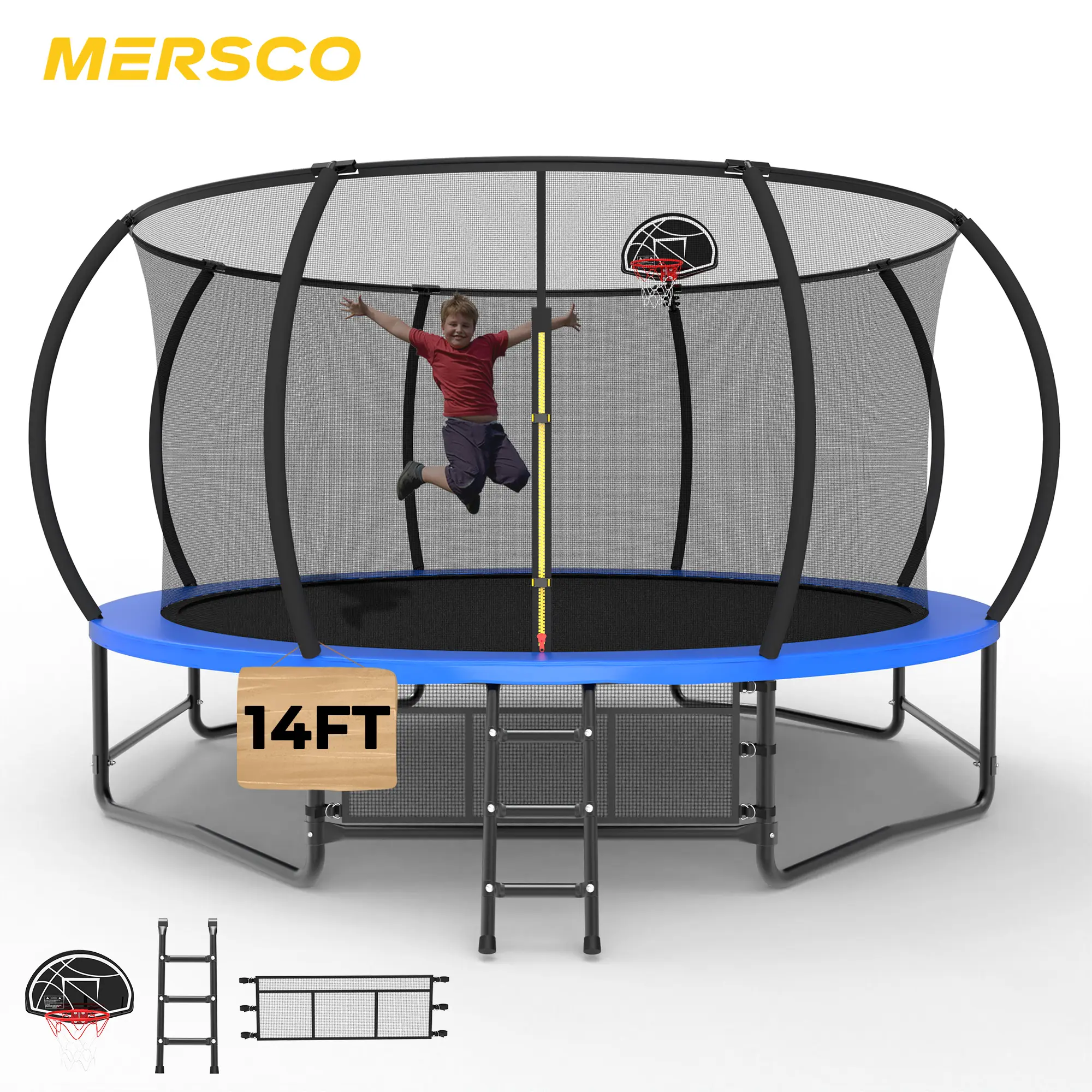 14FT Kids Trampoline with Safety Net, Ladder and Rust-Proof Frame for Outdoor Play & Bounce Fun