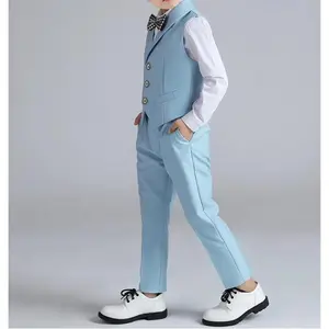 2025 New Spring Autumn Boys Gentleman Vest Suit Formal Event Host Performance Costume Flower Boy Wedding Outfit with Vest Pants Bow Tie Shirt Set