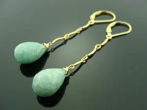 Long Amazonite Drop Earrings · 14K Gold Filled Leverback · Minimalist Gemstone Dangle