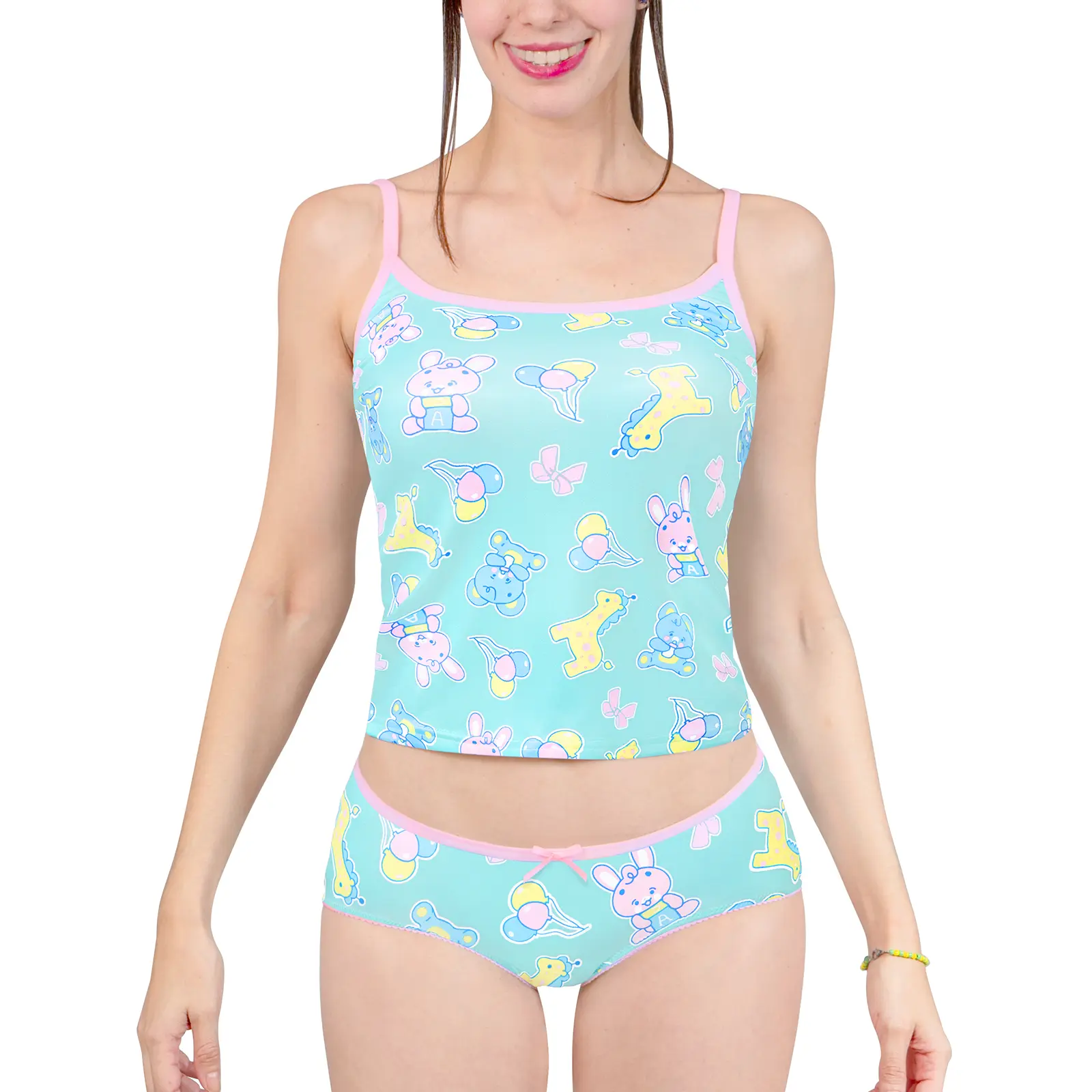 LittleForBig Women Silky Nightwear Strap Sleepwear Cami Top Lingerie Loungewear Babydoll Cozy Camisole & Brief Pajama Set - Baby Parade