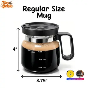 Tiny Brew Coffee Mug with Lid 16oz Glass Creative Cup, Coffee Lovers' Top Choice, Dimensions: 4.9inches tall, 3.8 inches wide, Includes Coaster, Ergonomic Handle Design, a little surprise for your loved one #SummerWins#DFYD