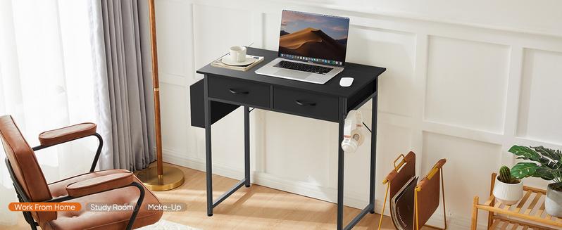 Computer Desk with Drawers Study Writing Table with Storage Bag Headphone Hook Adjustable Feet for Home Office Small Spaces