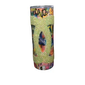 Sublimation Bling Graffiti Tumbler Bottle Coffee Drinkware Tea Water Bottles Customized Iced Tea Rhinestone Cup Mug