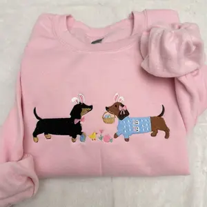 Dachshund black and tan and brown dachshund Easter sweatshirt embroidered sweatshirt Easter doggie cute spring dog embroidered sweatshirt