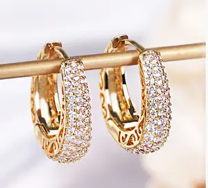 Gold-Plated Zirconia Hoop Earrings Lightweight Hypoallergenic Non-Tarnish Sparkling Gold Hoops Jewelry Gift for Women Valentine's Day New Year Birthdays Weddings Anniversaries casual all-season jewelry girlish charm hoop drop earring fashion cubic zir