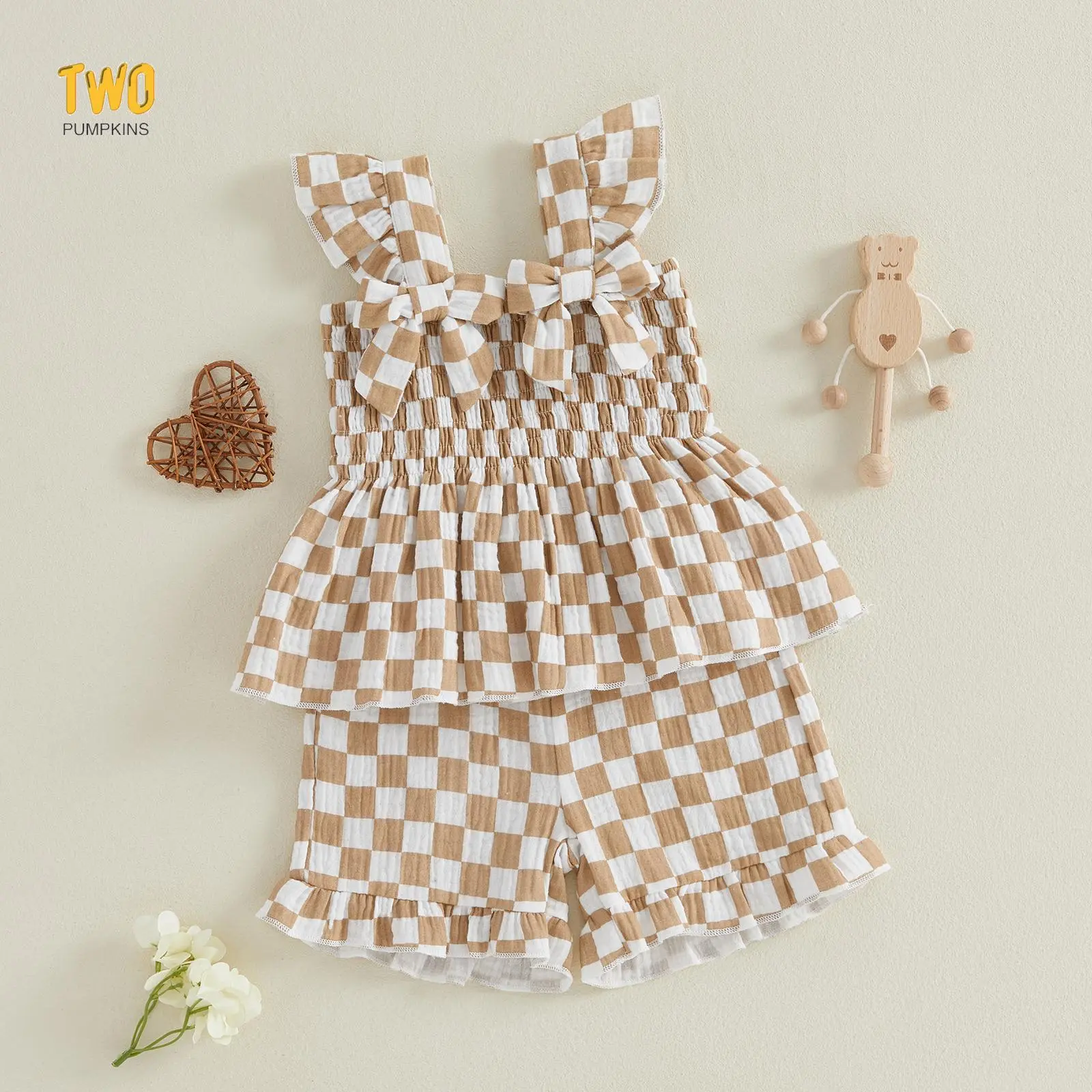 Toddler Baby Girl Daisy Outfit Summer Clothes Bowknot Smocked Camisole Tank Top Ruffle Shorts Set