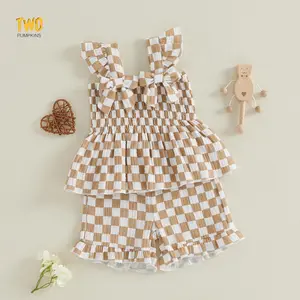 Toddler Baby Girl Daisy Outfit Summer Clothes Bowknot Smocked Camisole Tank Top Ruffle Shorts Set