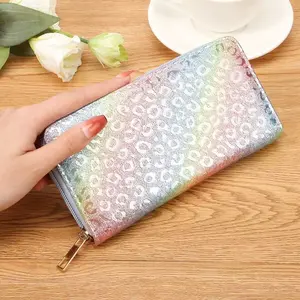 Laser Zipper Bag Grid Pattern Triangle Mermaid Shining Pink Large Wallet Women's Bag