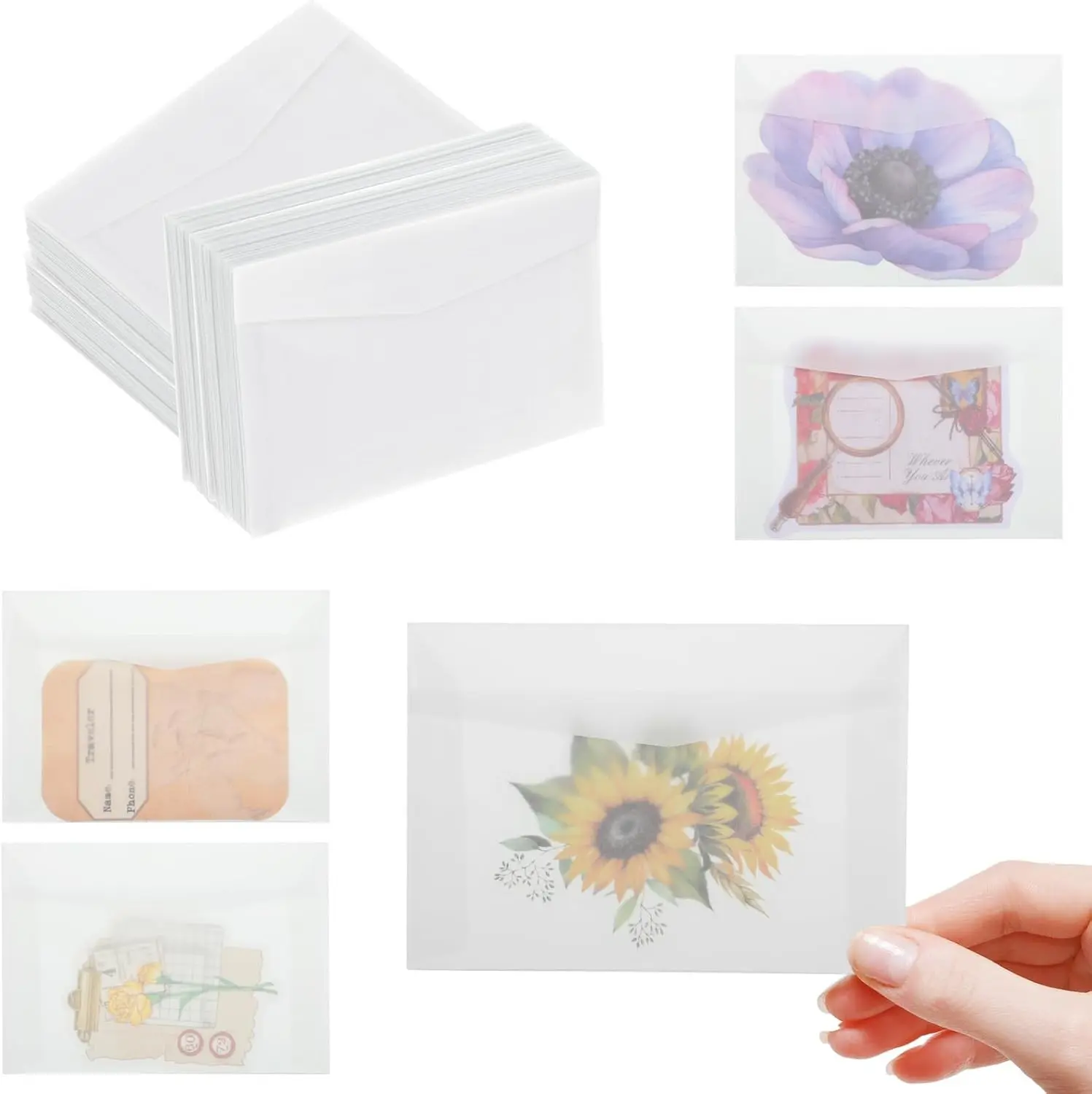 60 Pack Translucent Envelope 2.36x3.15 inches Vellum Envelopes Glassine Envelopes Self Sealing Mini Envelope for Seeds Stamps Coins Gifts