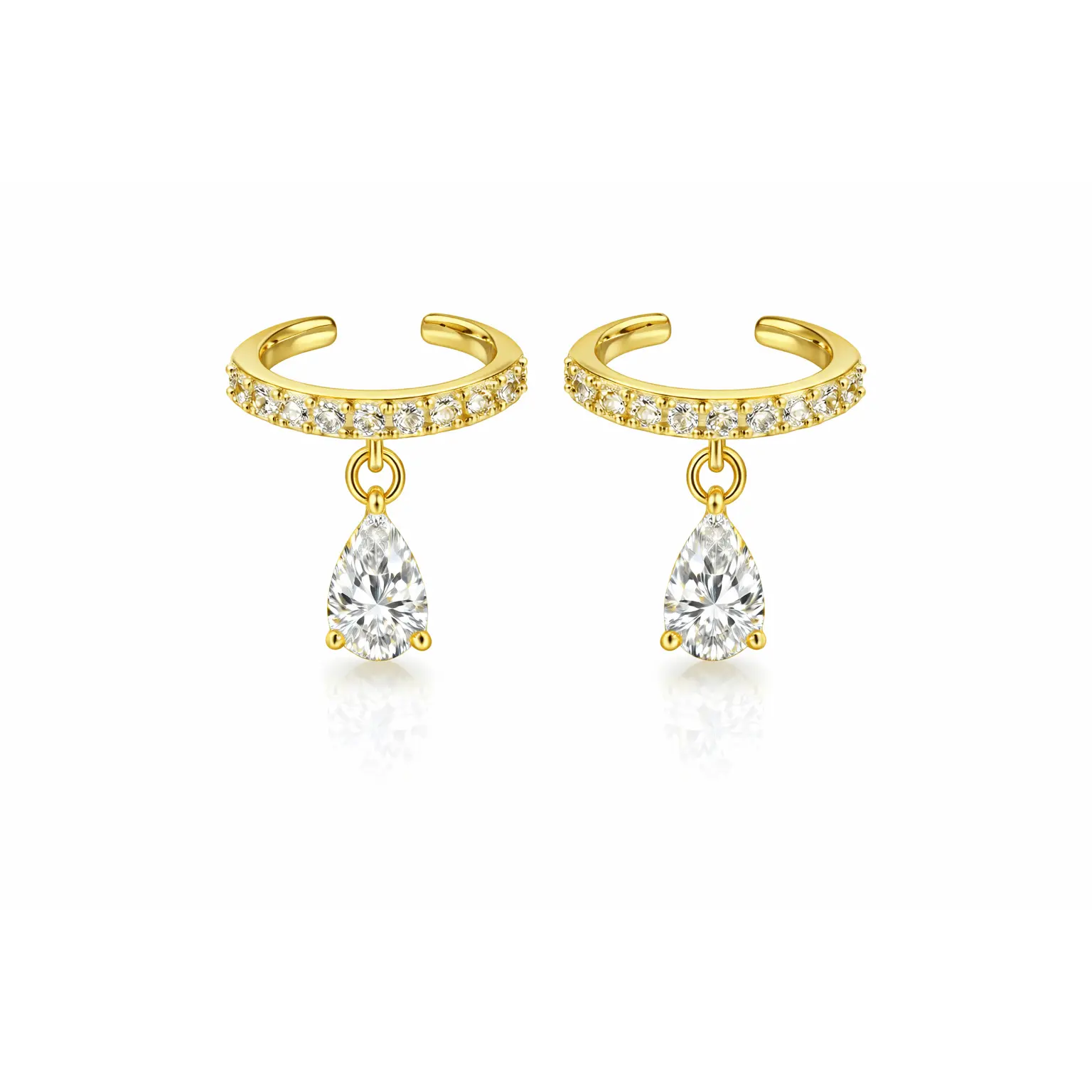 Pear Drop Ear Cuff Earrings, Pavé Simulated Diamond Cuff, 5A CZ, 18K Gold Plated, Hypoallergenic Lightweight Fashion Jewelry for Women
