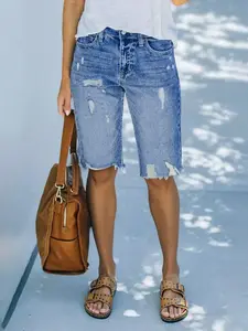 Utyful Women's Casual Frayed, Ripped Bermuda Shorts - Distressed Denim Jeans for Womenswear Summer Wear