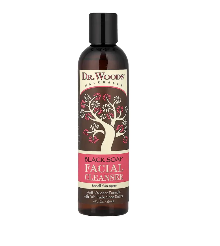 Dr. Woods Black Soap Facial Cleanser 8 fl oz (236ml), Gentle Daily Face Wash for All Skin Types, Deep Cleansing, Removes Dirt & Excess Oil, Hydrating & Refreshing, Vegan, Cruelty-Free