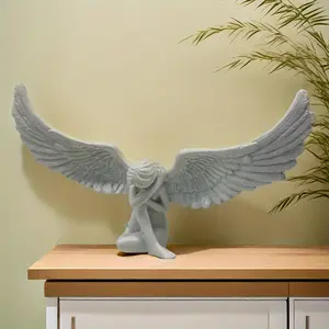 Modern Minimalist Resin Angel Wing Figurine, Vintage Style Desktop Decoration, Creative Handmade Sculpture for Home Decor