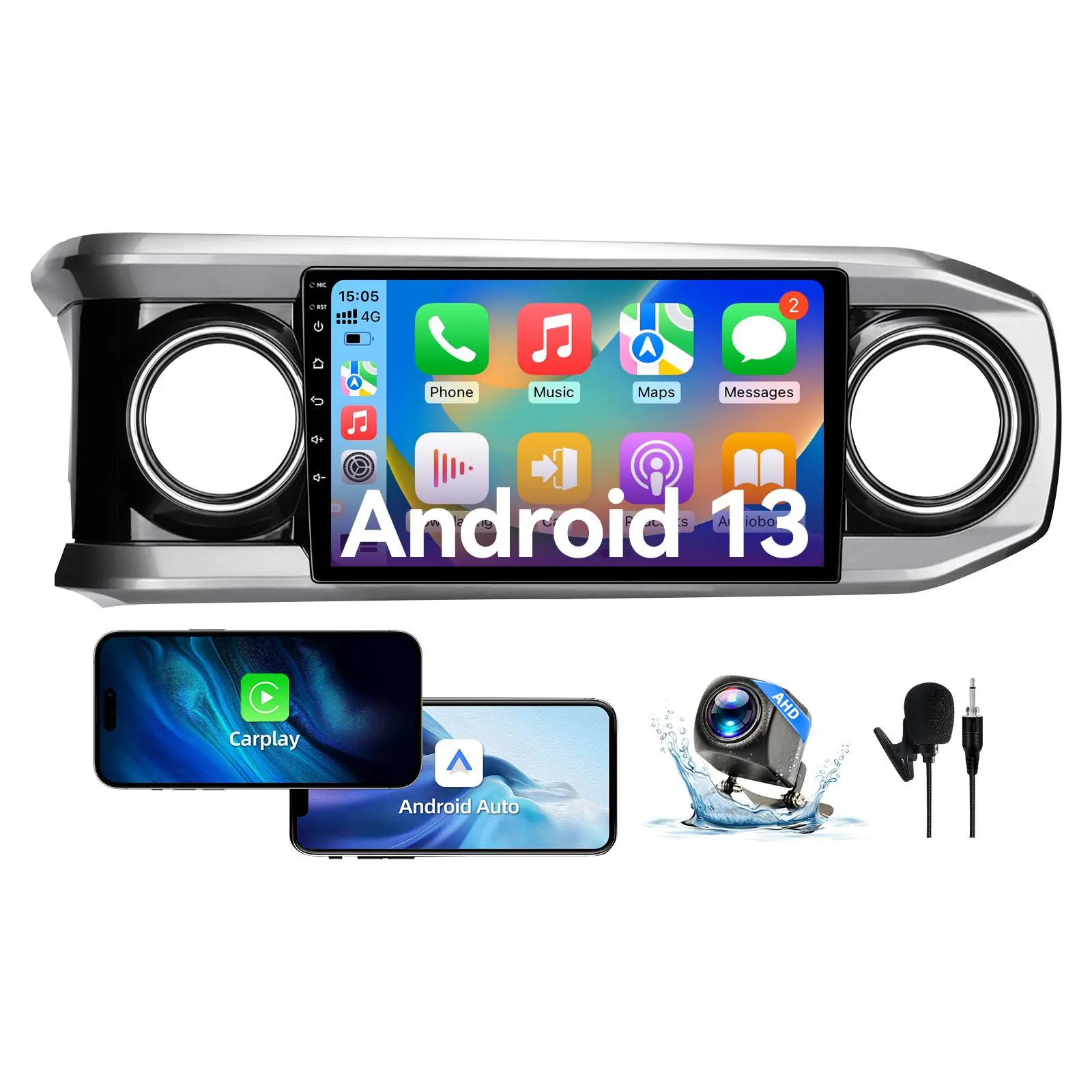Android 13 Car Stereo Head Unit Compatible with 3rd Gen Toyota Tacoma 2016-2021, 10 Inch Touch Screen Car Radio with Wireless CarPlay&Android Auto, GPS, FM, WiFi, Bluetooth, 1080P Reverse Camera, SWC Car Media Player Car Dvr Automotive Dvr Car Audio