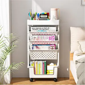 Desk Organizers and Accessories, Office Supplies Desktop Organizer with Wheels, Desk File Organizer, 5 Tier File Folder Holder,Magazine Storage Bookshelf for School Classroom Home (White)