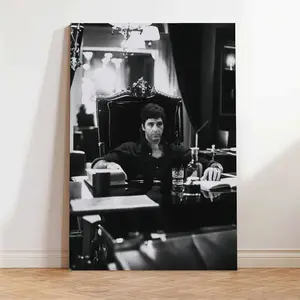Scarface Tony Montana Movie Poster Black and White Vintage Canvas Art Print for Modern Home Bedroom Decor Solid Wood Frame Waterproof Wall Art Picture