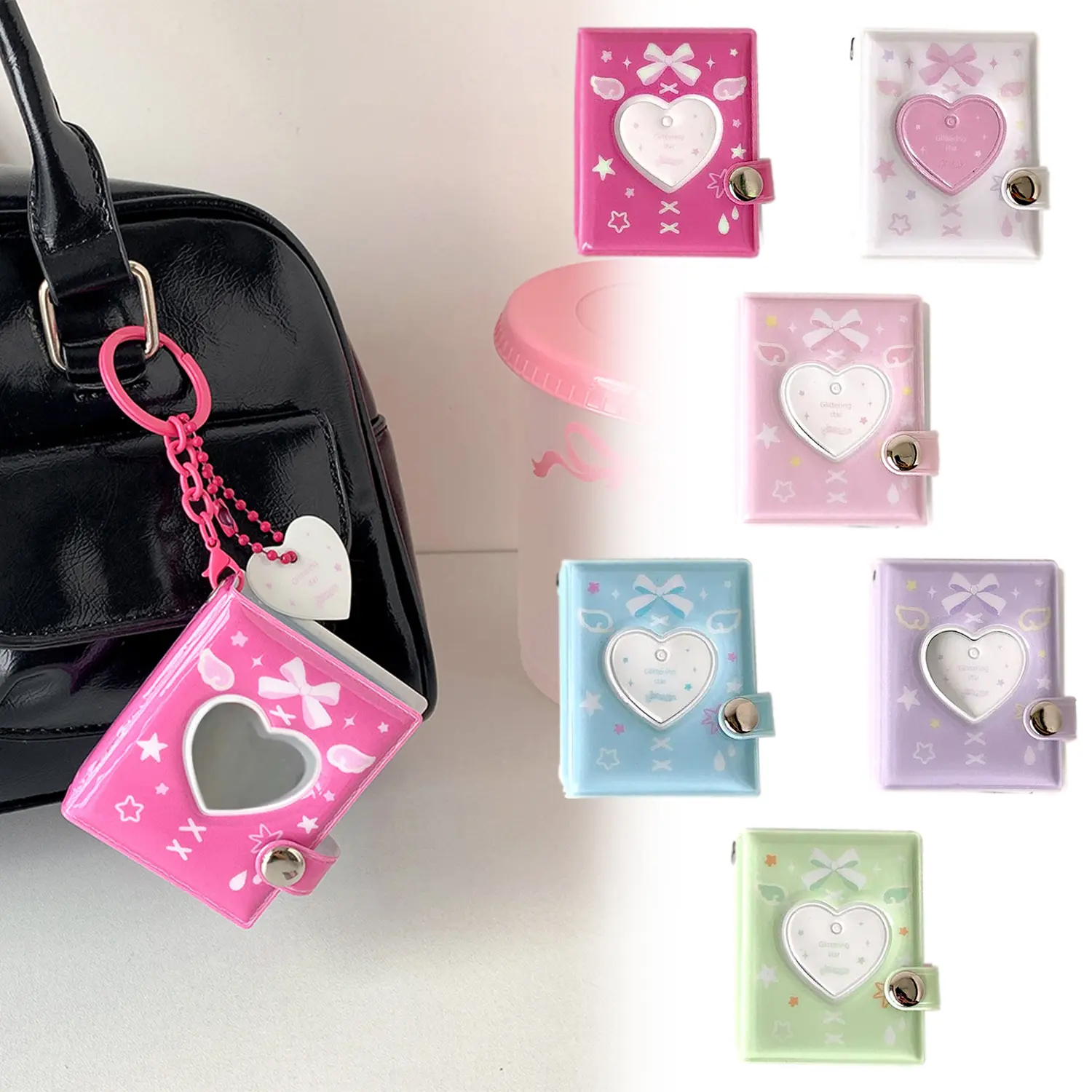 2 In Mini Photo Album Keychain - Set of 3 Cute Bag Charms, Photocard Holder, 32 Pocket Mini Album, Kpop Cards & Wallet Pictures