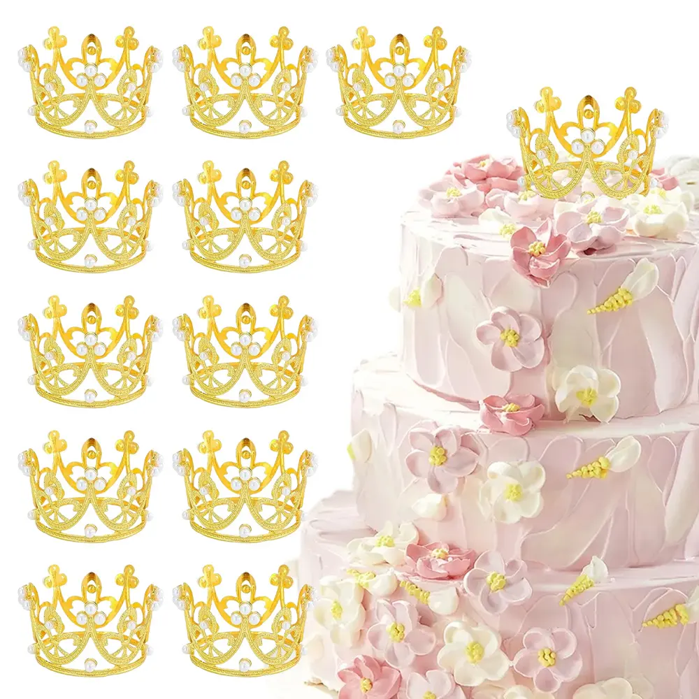 12 piece Cake Topper Tiny Crown Crystal Pearl Cupcake Topper Tiny Crown Mini Crown Cake Topper for Cupcakes, Birthday Cakes & Party Dessert Decor