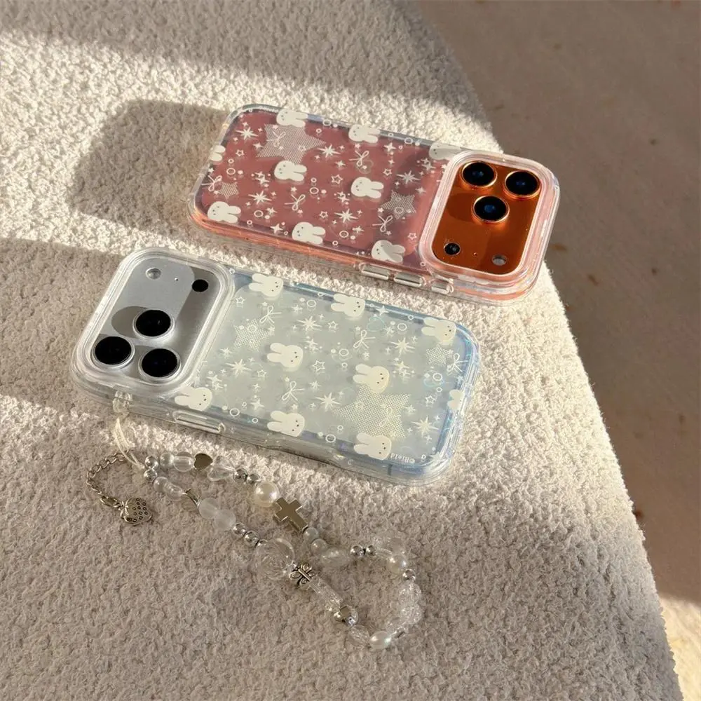 Cute star bow love rabbit mobile phone case  for iPhone 13 14 15 16 17 Pro Max with hinge Korean INS cartoon shockproof cases