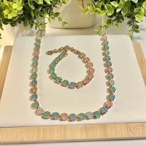 The Micki Pastel Multicolored Jewel Candy Vibes Necklace and Bracelet Jewelry Set with Delicate Beads and Gold-Tone Chain