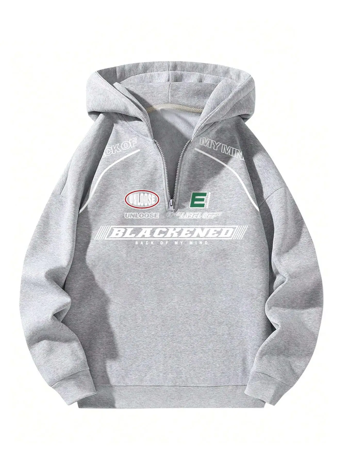 Men's Regular Fit Letter Print Half Zip Up Hoodie, Casual Drop Shoulder Long Sleeve Hooded Sweatshirt for Fall & Winter, Fashion Men's Clothes for Dai