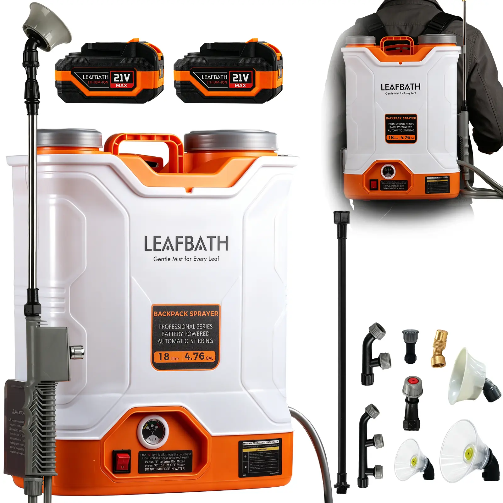 21V Battery-Powered Backpack Sprayer, 4.76 Gal Electric Sprayer for Outdoor Pest Management, 0-120 PSI, Dual Batteries, 8 Nozzles, 2 Spray Wands, Auto Mixing, Versatile Spraying Options, Goggles & Gloves Included