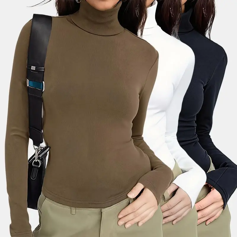 3 Piece Set  Women's Faux Wool Pullover Turtleneck Sweater Long Seeved T-Shirt Top Form Ftting Stretch Lining Top 21st Century Dressing Warm Long Sleeved Shirt Autumn Fashion Item