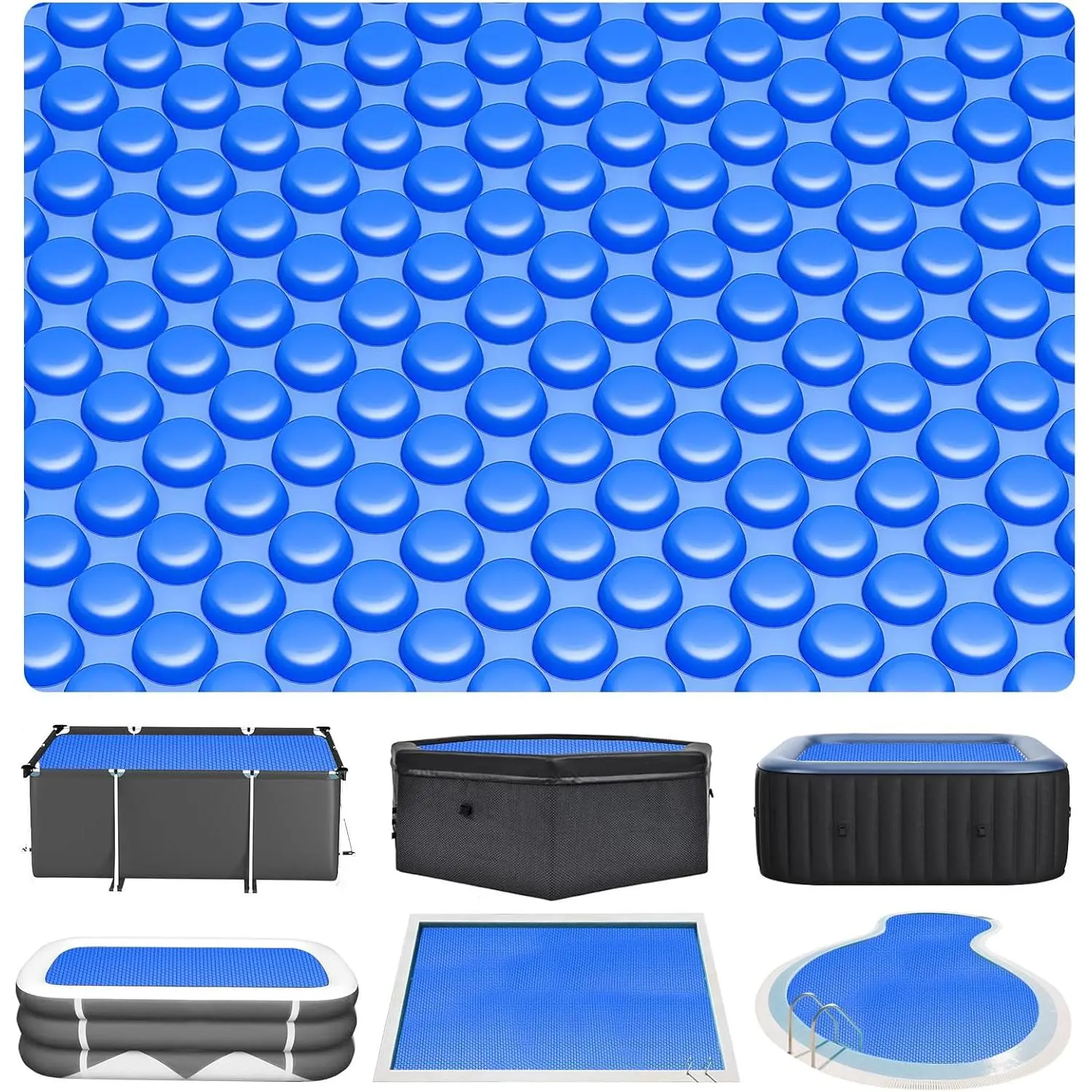 Solar Pool Covers, 6 x 12 Foot Solar Pool Blankets for Inground Above Ground Rectangular Swimming Pools, Heavy-Duty Floating Bubble Pool Hot Tub  Covers Thermal Blanket (6 x 12 Ft)