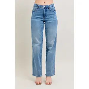 Judy Blue Mid Rise Tummy Control Vintage Wash Straight Denim Jeans 88943