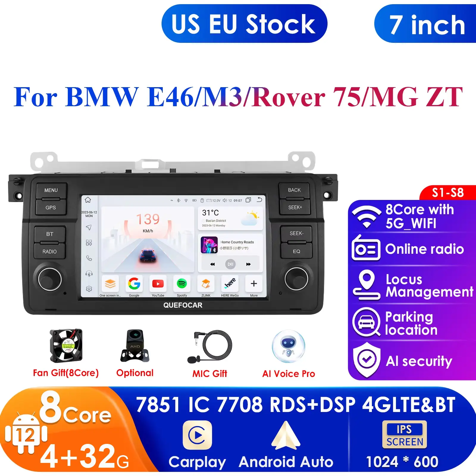 7''DSP System 2 Din Android 13 Auto Radio For BMW E46 M3 318/320/325/330/335 CarPlay 4G Car Multimedia Player GPS 2din Autoradio