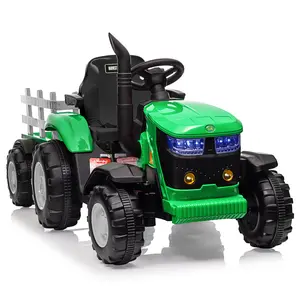 【Christmas Gift】Green 12V Kids Ride On Tractor With Trailer And Remote Control Six Wheel Design Dual 35W Motors Music Spring Suspension Electric Toy For Ages 3 To 8 Green