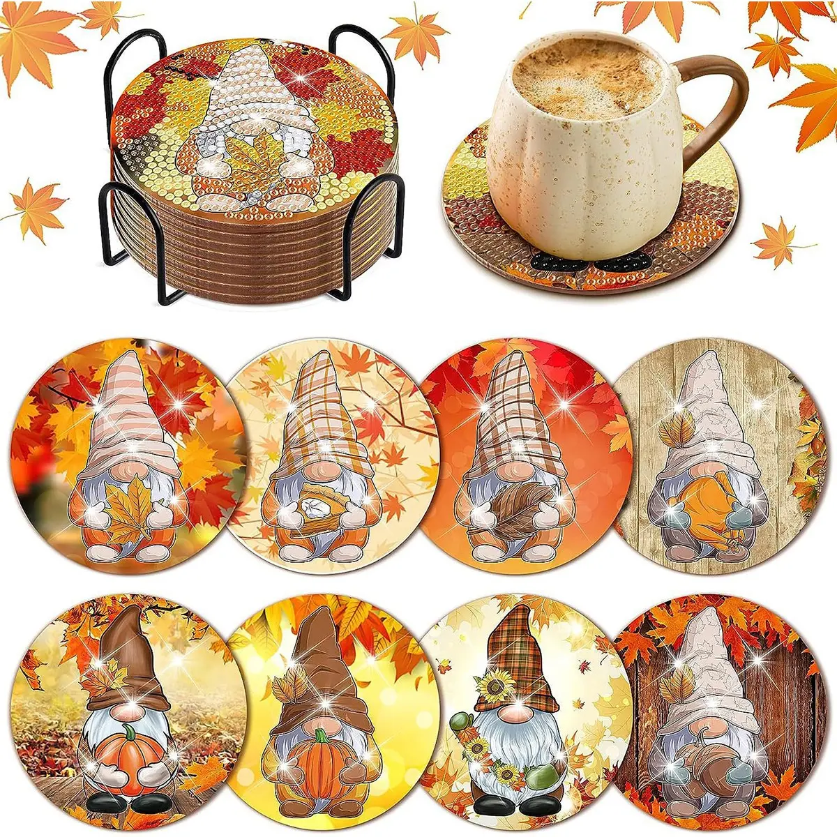 8-Piece Christmas Pattern Diamond Painting Wooden Coasters, DIY Creative Diamond Art for Home Decor, Festive Gifts, Fun Lifestyle Addition, Coaster Set