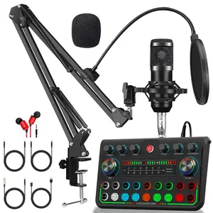 Professional Wireless Live Audio Podcast Equipment, USB Rechargeable Microphone Studio Set, Audio Mixer, Streaming Mixer, Live Streaming Equipment, with USB Cable